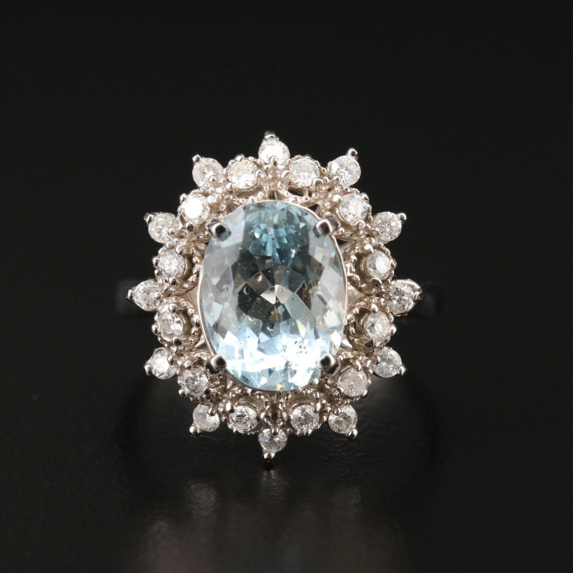 14K Weißgold Aquamarin Und Diamant Verlobungsring Antik Braut Blau Natur Moissanit Ehering Für Sie von CaratDrive