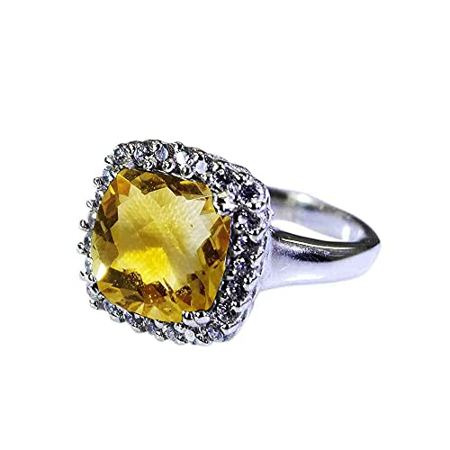 CaratYogi 925 Sterling Silber Halo Verlobungsringe Chakra Heilung Birthstone Modeschmuck Citrine Edelstein Ring Geschenk für Frauen, Frau, Freundin Größe 56 von CaratYogi