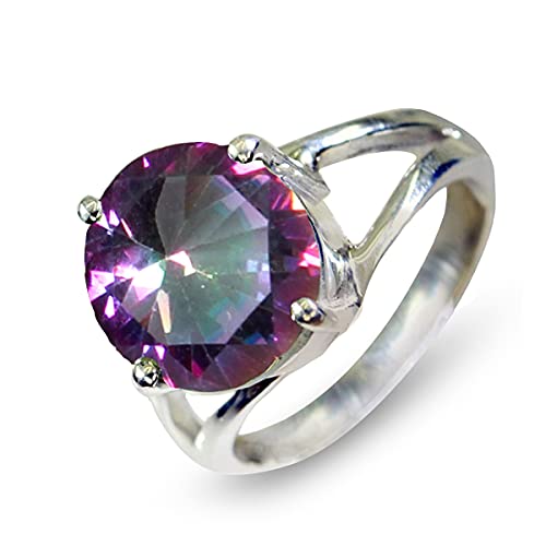 CaratYogi 925 Sterling Silber Mystic Quarz Runde Edelstein Versprechen Ring Birthstone Modeschmuck Eheringe Ringe für Männer und Frauen Größe 54 von CaratYogi