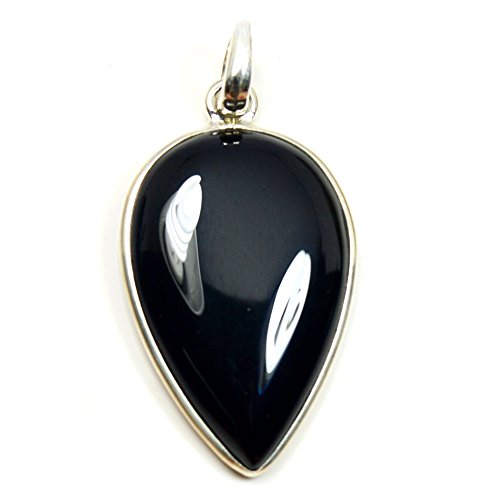 CaratYogi Cabochon Birnenform Edelstein natürlicher schwarzer Onyx 925 Sterling Silber Anhänger Halskette als Geschenk von CaratYogi