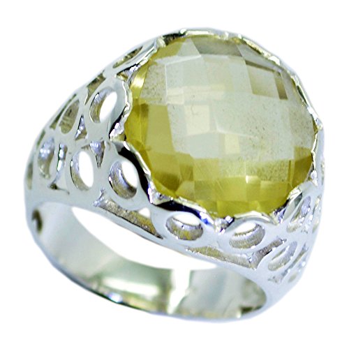 CaratYogi Entzückendes Design Echte Zitrone Quarz Silber Ring Checker Cut Runde Form Lünette Stil Größe 52 (16.6) von CaratYogi
