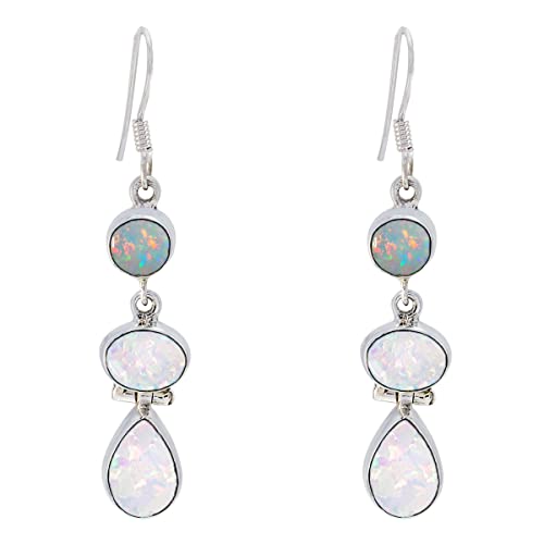 CaratYogi Erstellt Edelsteine ??Opal Ohrringe 925 Sterling Silber Angelhaken Ohrring für Frauen und Mädchen Geburtsstein Schmuck Lünette Fassung von CaratYogi