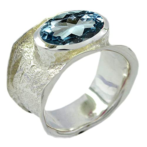 CaratYogi Natürlicher Blauer Topas 925 Sterling Silber Lünette Ring Alltagskleidung, Partykleidung, Bürokleidung Ring Edelsteinschmuck Größe: R von CaratYogi