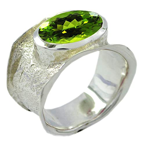 CaratYogi Natürlicher Peridot 925 Sterling Silber Lünette Set Ring Alltagskleidung, Partykleidung, Bürokleidung Ring Edelsteinschmuck Größe: R von CaratYogi