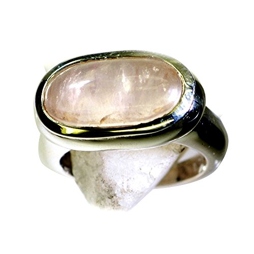 CaratYogi Oval Rosa echte Rosenquarz Sterling Silber Statement Ring Lünette Einstellung Fingergröße 69 (22.0) von CaratYogi