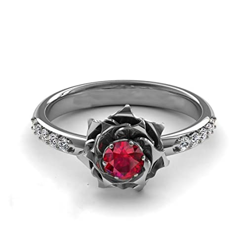 CaratYogi Ring aus 925er Sterlingsilber von der Natur inspiriert Lotusblume Rubin Valentinstag Party ring und Geburtstagsgeschenk für Töchter Frauen und Mädchen Größe 56 von CaratYogi