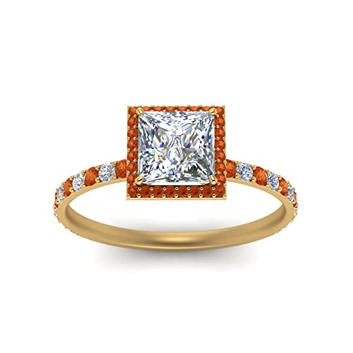 CaratYogi Funkeln 18 Karat vergoldet orange Saphir Print Princess Cut Ring mit winzigen glitzernden Stein Geschenk für Frauen und Mädchen Ringgröße 54 von CaratYogi