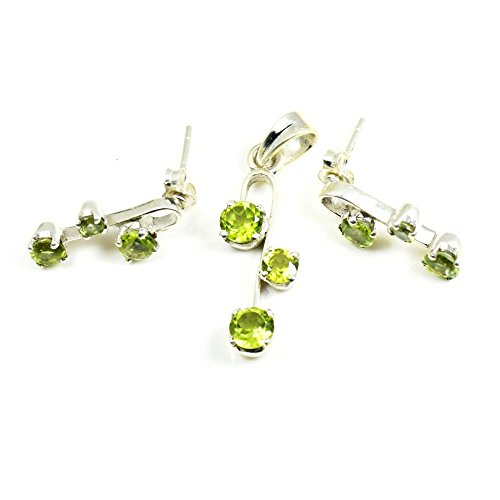 Caratyogi Ohrringe und Anhänger, natürliches grünes Peridot, rund, 925er Sterlingsilber, Freizeitschmuck von CaratYogi