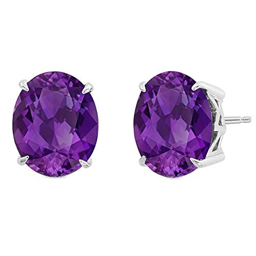 Caratyogi Oval-Form-Bolzen-Ohrring-Natur Lila Amethyst Edelstein 925 Sterlingsilber für Frauen und Mädchen Schmuck 4-Prong Set Earings von CaratYogi