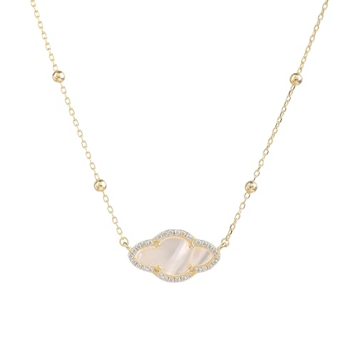 Caratas Damen 925 Silber Halskette mit Anhänger(45cm + 5cm verstellbar)| Silberkette mit Anhänger Geschenk für Frauen, Mutter, Freundin, Schwester| Perlmutt Silber 14k vergoldet (Gold) von Caratas