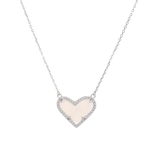 Caratas Herzkette Damen 925 Silber Halskette mit Anhänger(45cm + 5cm verstellbar)| Silberkette mit Anhänger Geschenk für Frauen, Mutter, Freundin, Schwester| Rosenquarz & Perlmutt (Perlmutt, Silber) von Caratas