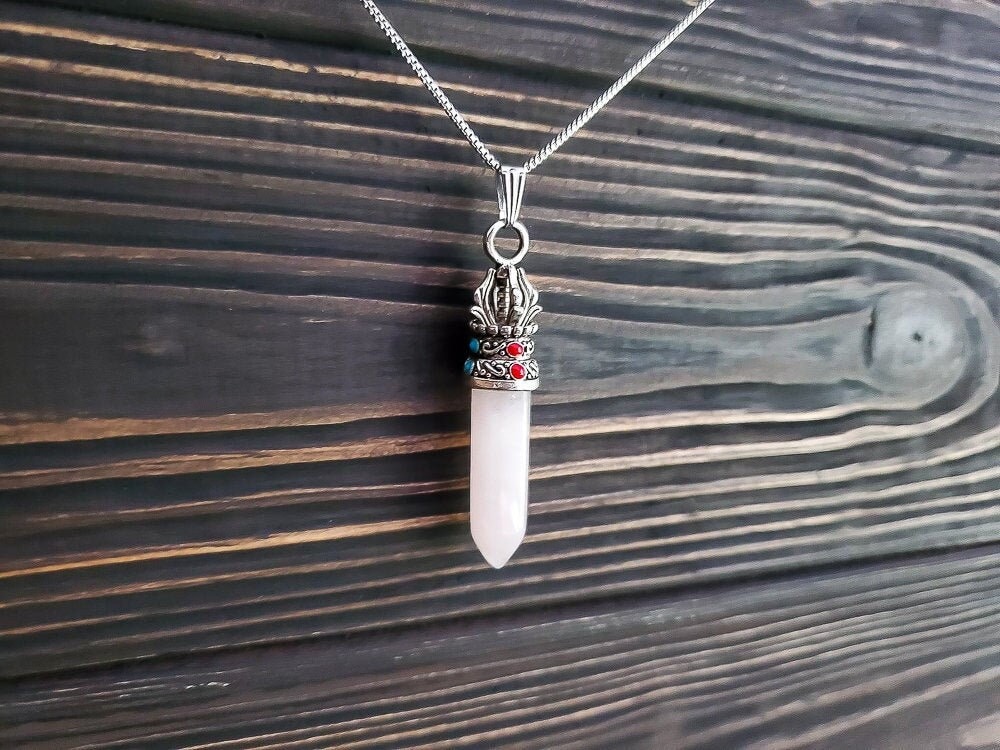 Rosenquarz Spitze Quarz Halskette | Rosa Boho Anhänger Heilkristall Edelstein Rosenquarz Spitze Quarz Halskette | Rosa Boho Anhänger Heilkristall Edelstein von CaravansofIsterway