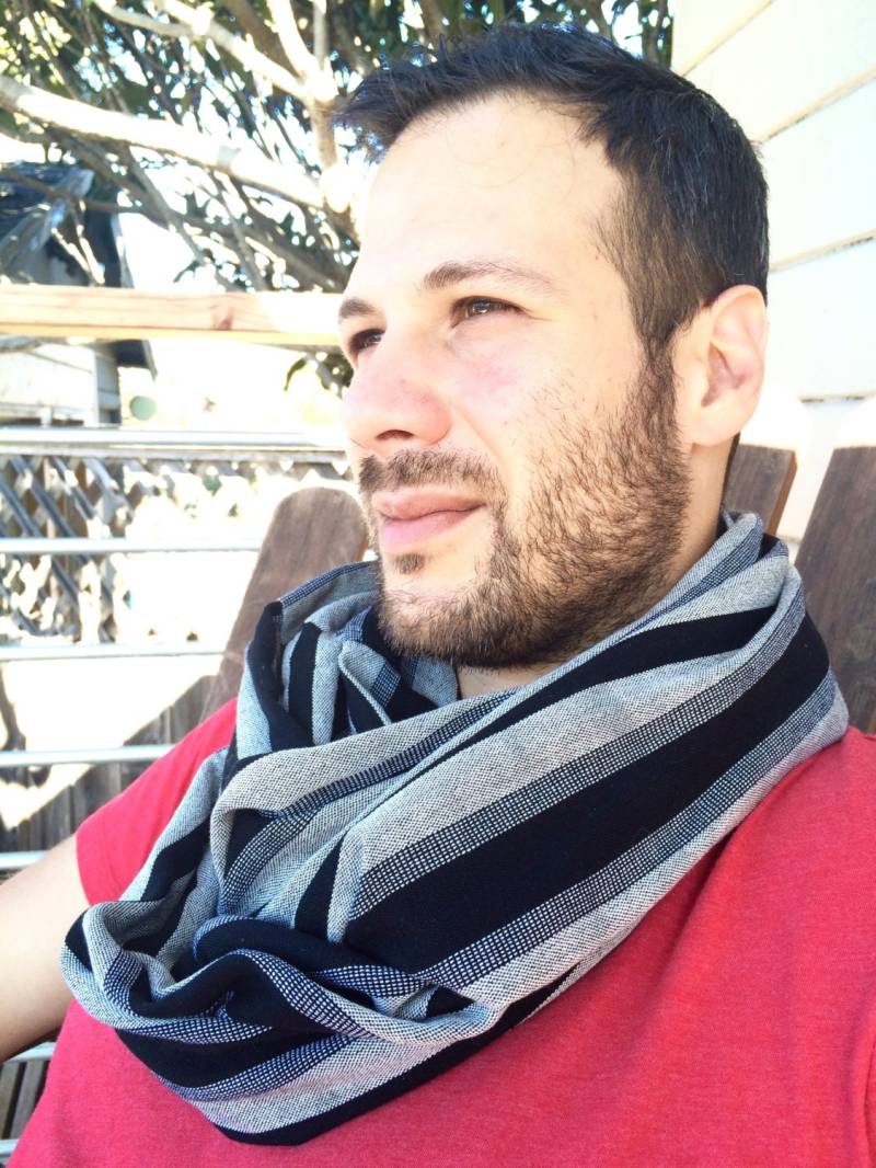 Mens/Damen Schwarz/Weiß Gestreift Infinity Schal Mens/Damen Schwarz/Weiß Gestreift Infinity Schal von CarawayandKo