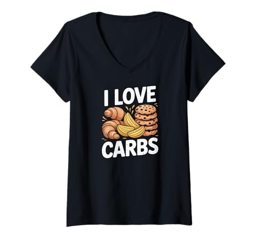 Damen I Love Carbs Lustiges Essen Humor Design T-Shirt mit V-Ausschnitt Damen I Love Carbs Lustiges Essen Humor Design T-Shirt mit V-Ausschnitt von Carb Enthusiast Humor Foodie Lovers