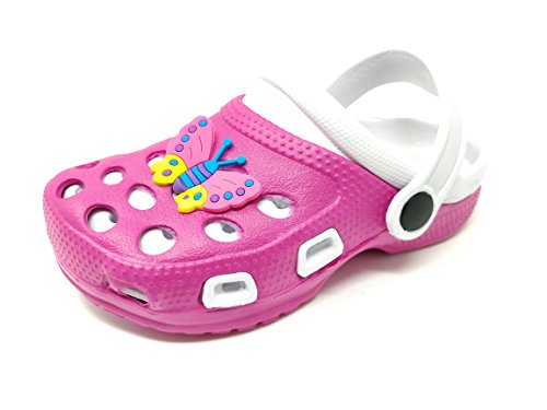 Kinder/Jungen/Mädchen/Kleinkind Urlaub/Sommer/Garten/Pool Clogs/Pantoletten/Sandalen/Schuhe/Schmetterling oder Motorrad, Charm/Gute Größe, - Pink / White / Butterfly - Größe: 34 EU von Carcassi