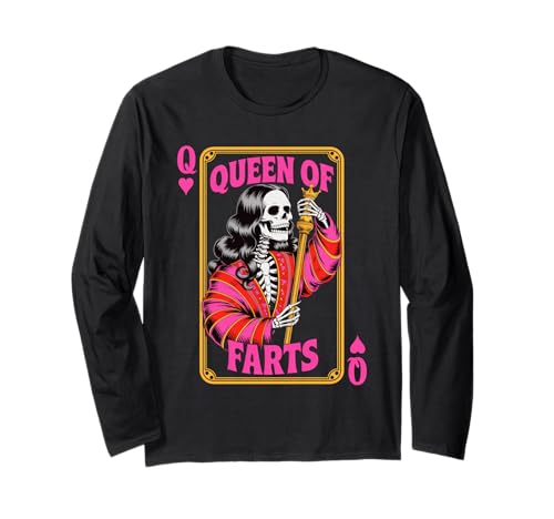 Lustiges Skelett Spruch Königin der Fürze Humor Witz Frauen Männer Langarmshirt von Card Game Lovers Poker Meme Gag Skeleton Fans