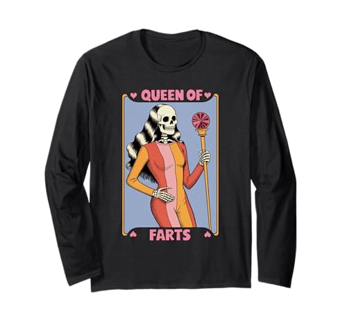 Lustiges Skelett Spruch Königin der Fürze Humor Witz Frauen Männer Langarmshirt von Card Game Lovers Poker Meme Gag Skeleton Fans
