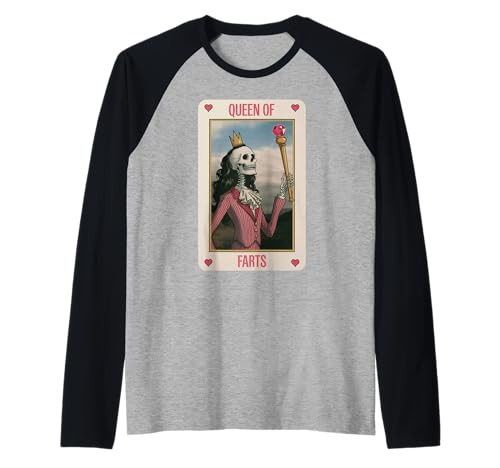 Lustiges Skelett Spruch Königin der Fürze Humor Witz Frauen Männer Raglan von Card Game Lovers Poker Meme Gag Skeleton Fans