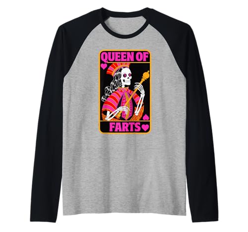 Lustiges Skelett Spruch Königin der Fürze Humor Witz Frauen Männer Raglan von Card Game Lovers Poker Meme Gag Skeleton Fans
