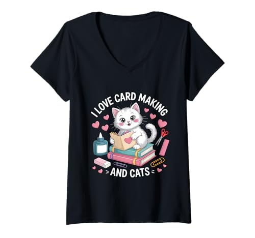 Damen Liebeskarten basteln und Katzen basteln T-Shirt mit V-Ausschnitt Damen Liebeskarten basteln und Katzen basteln T-Shirt mit V-Ausschnitt von Card Making Crafting Hobby Handmade