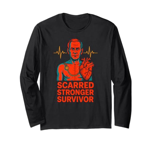 Heart Attack Herren Scarred Stronger Survivor Chirurgie Recovery Langarmshirt von Cardiac Crew Hospital Patient Surgery Recovery