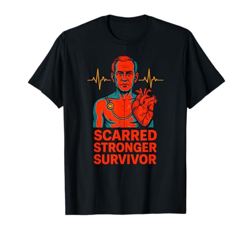 Heart Attack Herren Scarred Stronger Survivor Chirurgie Recovery T-Shirt von Cardiac Crew Hospital Patient Surgery Recovery
