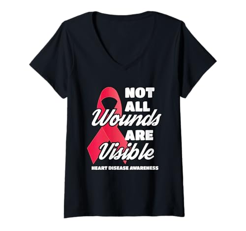 Damen Not All Wunds Are Visible Heart Disease Awareness Support T-Shirt mit V-Ausschnitt Damen Not All Wunds Are Visible Heart Disease Awareness Support T-Shirt mit V-Ausschnitt von Cardiac Patient Advocate Community