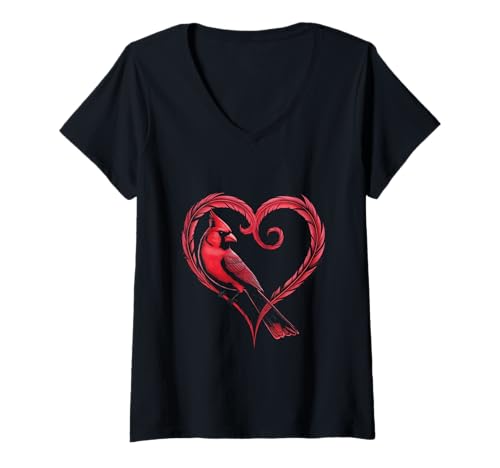 Damen Kardinal Vogel Herz rot Kardinal Vogel Tier T-Shirt mit V-Ausschnitt Damen Kardinal Vogel Herz rot Kardinal Vogel Tier T-Shirt mit V-Ausschnitt von Cardinal Bird Red Cardinal Animal Birds