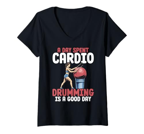 Damen Ein Tag mit Cardio-Trommeln ist ein guter Tag Cardio-Trommeln T-Shirt mit V-Ausschnitt von Cardio Drumming Group Fitness Class Drumming