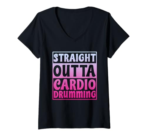 Damen Straight Outta Cardio-Trommel-Design T-Shirt mit V-Ausschnitt Damen Straight Outta Cardio-Trommel-Design T-Shirt mit V-Ausschnitt von Cardio Rhythm Vibes