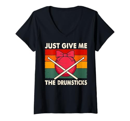 Damen Just Give Me The Drumsticks T-Shirt mit V-Ausschnitt Damen Just Give Me The Drumsticks T-Shirt mit V-Ausschnitt von Cardio schlagzeug Fitness Cardio schlagzeuger
