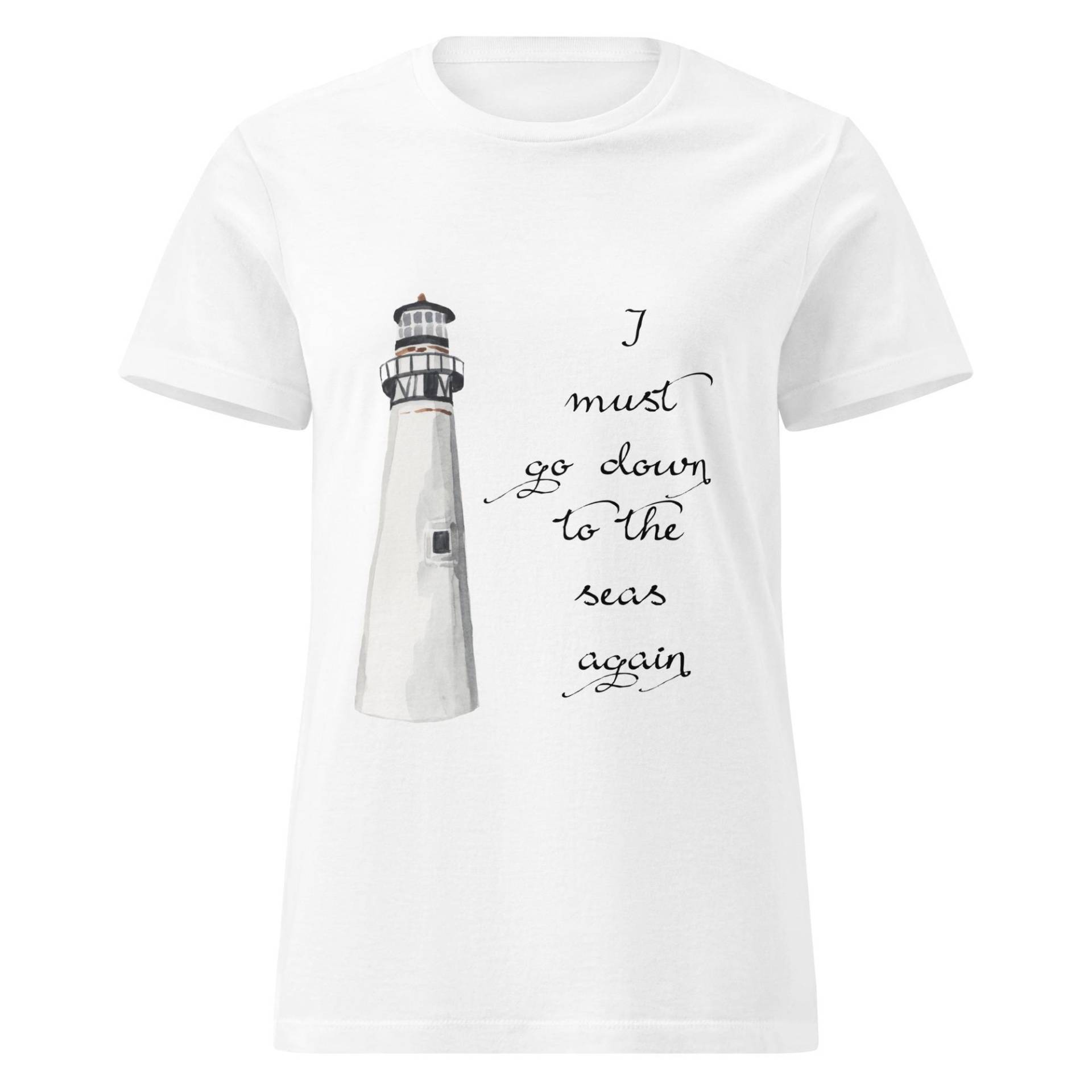 Weißer Strand Leuchtturm T-Shirt Für Frauen-John Masefield "Ich Muss Wieder Zu Den Meeren Gehen" Weißer Strand Leuchtturm T-Shirt Für Frauen-John Masefield "Ich Muss Wieder Zu Den Meeren Gehen" von CardsArtandGifts