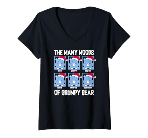 Damen Care Bears Christmas The Many Moods of Grumpy Bear Chart T-Shirt mit V-Ausschnitt von Care Bears