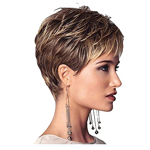 CareUrButi Kurze Blonde Perücken Cut Layered Perücken mit Pony Gerade Synthetische Haar Perücken für Frauen von CareUrButi