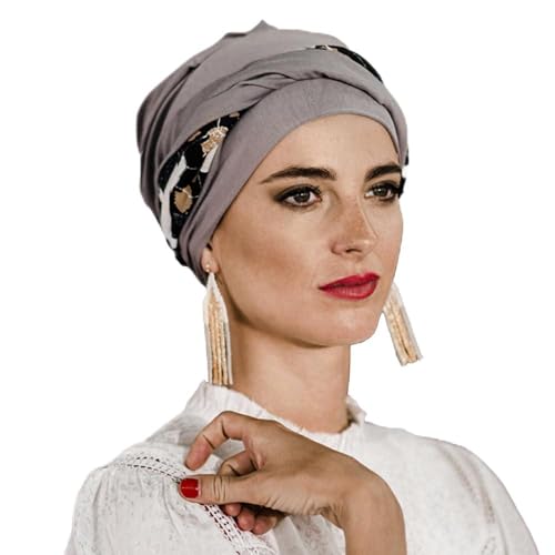 Carebell Elegance Black Abstract Onkologischer Turban aus Bambus und Baumwolle für Chemotherapie Alopezie, Perlgrau, One size von CAREBELL