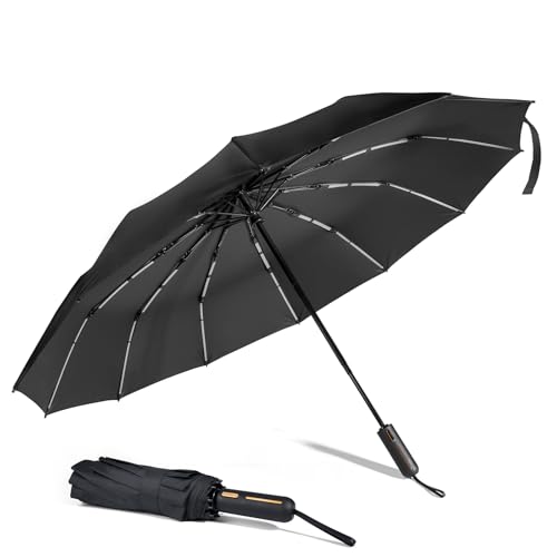 Carehabi Regenschirm,106 cm Span Nweite,Schwarz,Umbrella Windproof mit 12 Rippen,Stabil Windproof,Regenschirm Sturmfest mit Auf-Zu-Automatik von Carehabi