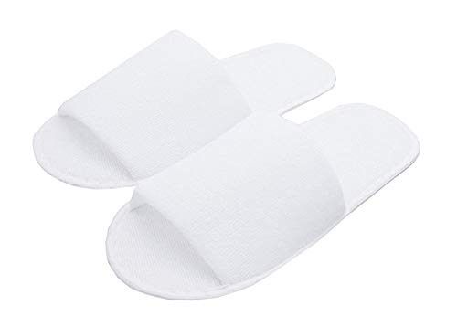 Carenesse 4 Paar Hotelslipper S-M offen Praktische & Bequeme Einwegslipper aus 100% Baumwoll-Frottee Gästeschuhe weiß mit Rutschfester Sohle Größe ca. 38-42 leicht & platzsparend von Carenesse