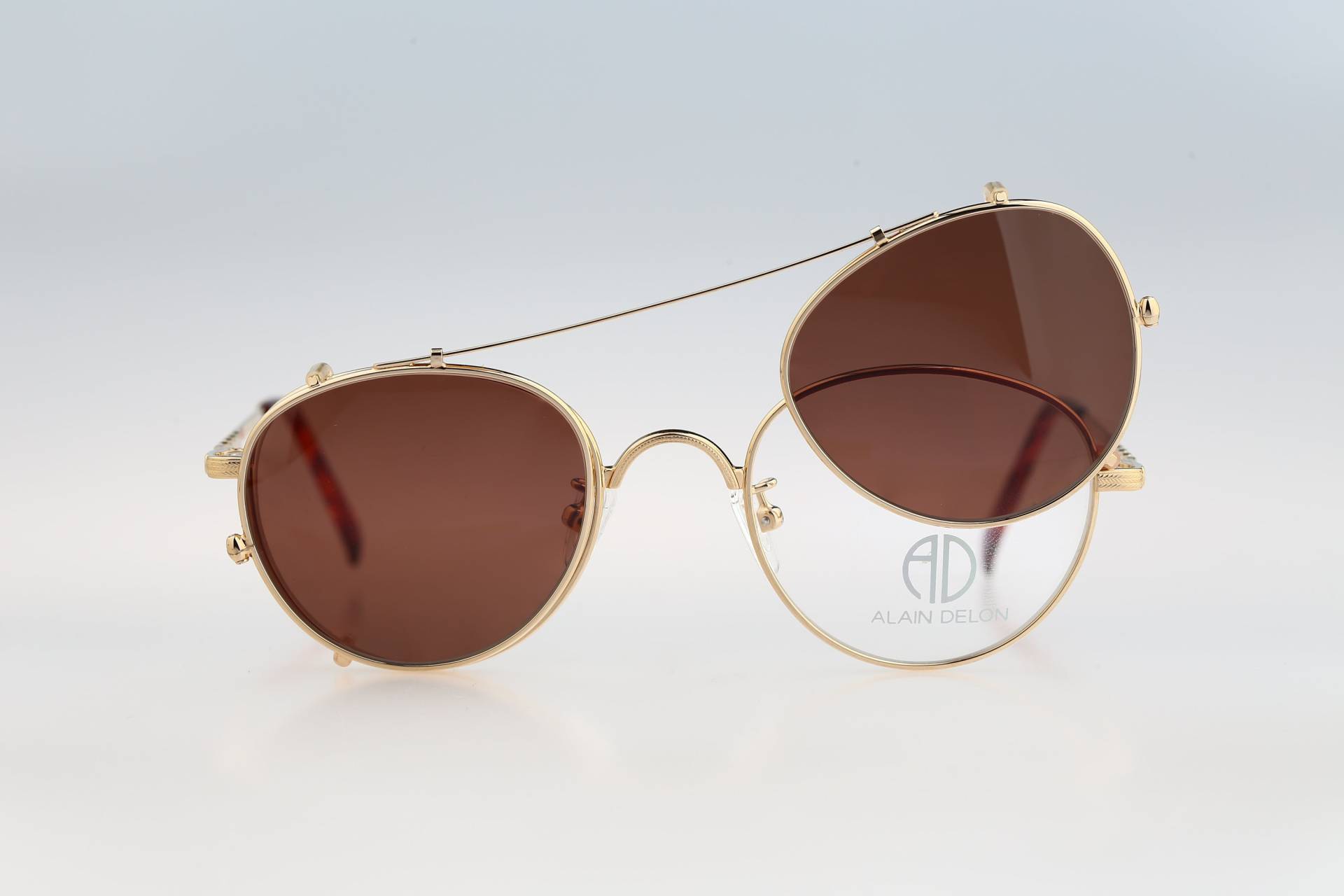 Alain Delon 3305, Vintage 90Er Gold Rund Panto Brillen & Clip Auf Sonnenbrille Herren Und Frauen Nos von CarettaVintageCo