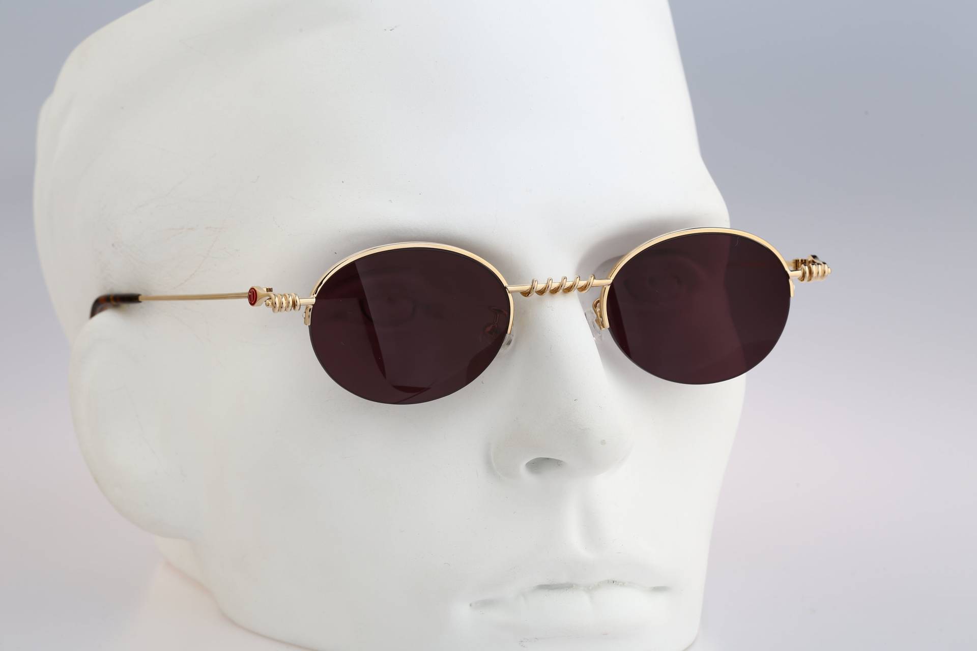 Alain Delon 3450A, Vintage 90Er Jahre Steampunk Halbrand Gold Oval Sonnenbrille Herren & Frauen, Nos von CarettaVintageCo