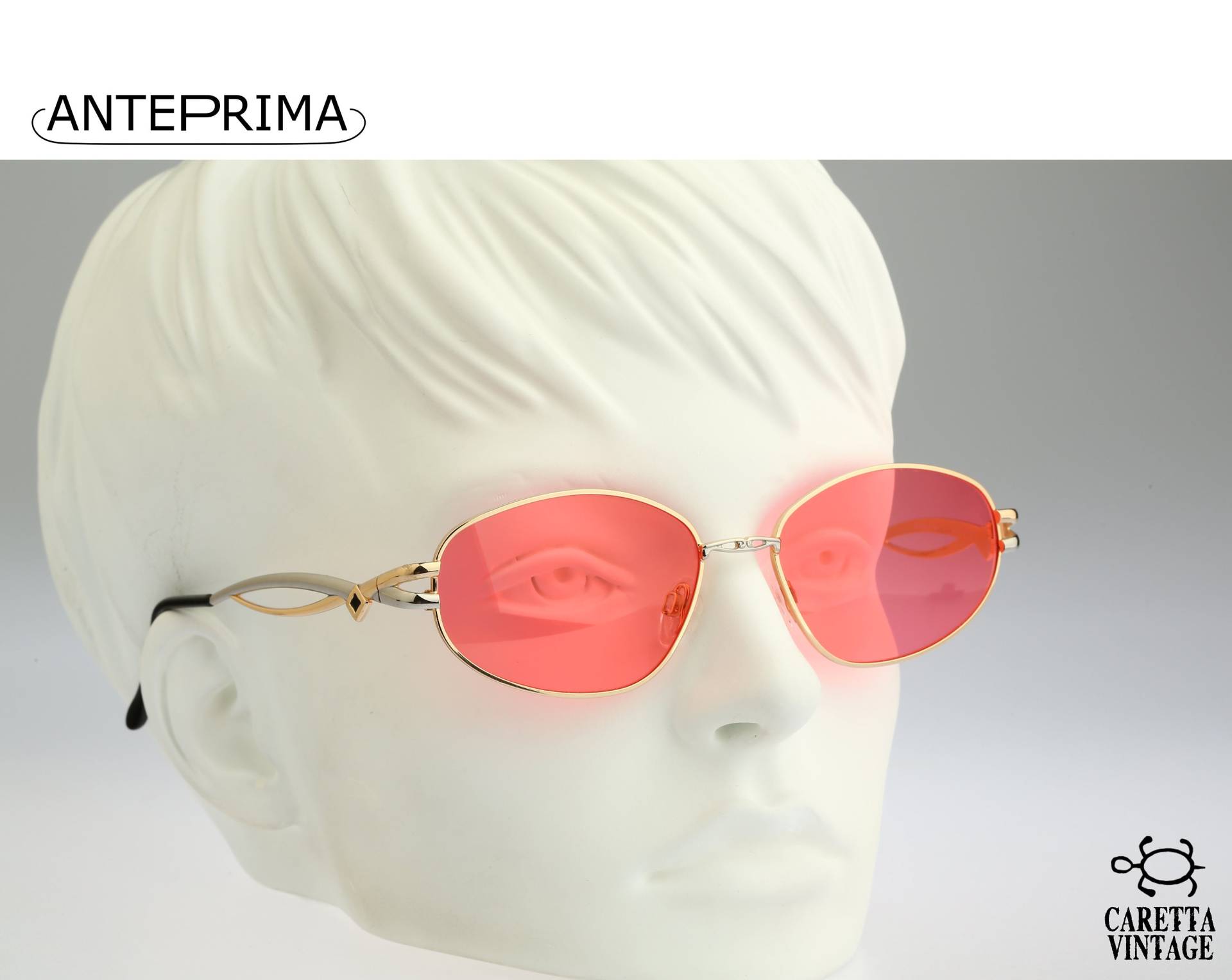 Anteprima Agata 6, Vintage 90Er Jahre Getönte Rosa Linsen Gold Rechteckig Katzenauge Sonnenbrille Damen Nos von CarettaVintageCo