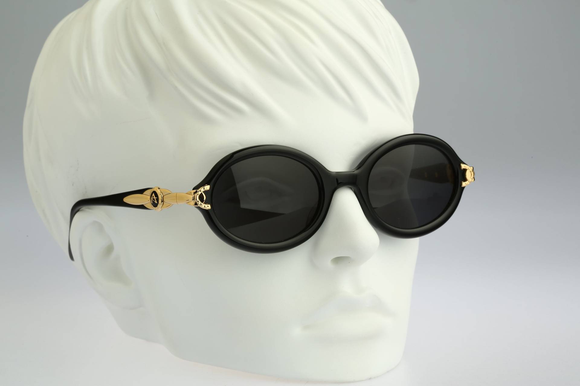 Anteprima Bea, Vintage 90Er Jahre Unikat Gold & Schwarz Oval Sonnenbrille Damen, Nos von CarettaVintageCo