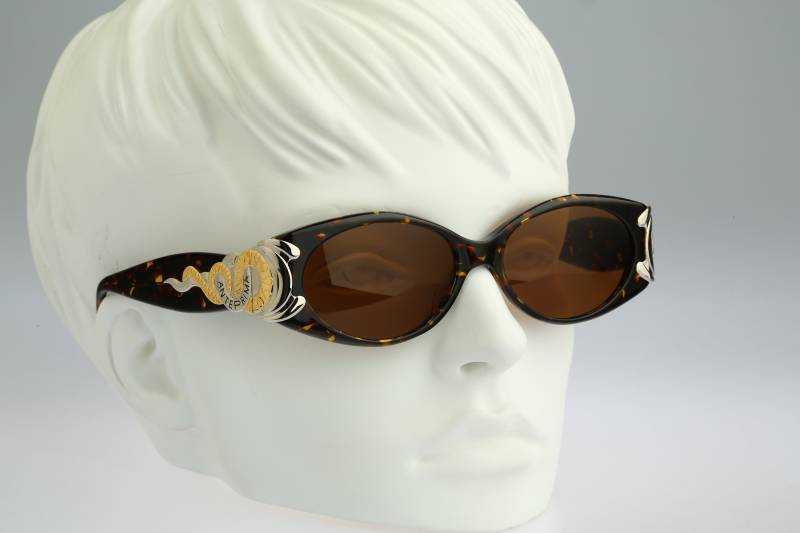 Anteprima Cescha, Vintage 90Er Jahre Unikat Gold & Schildkröte Oval Katzenauge Sonnenbrille Damen, Nos von CarettaVintageCo