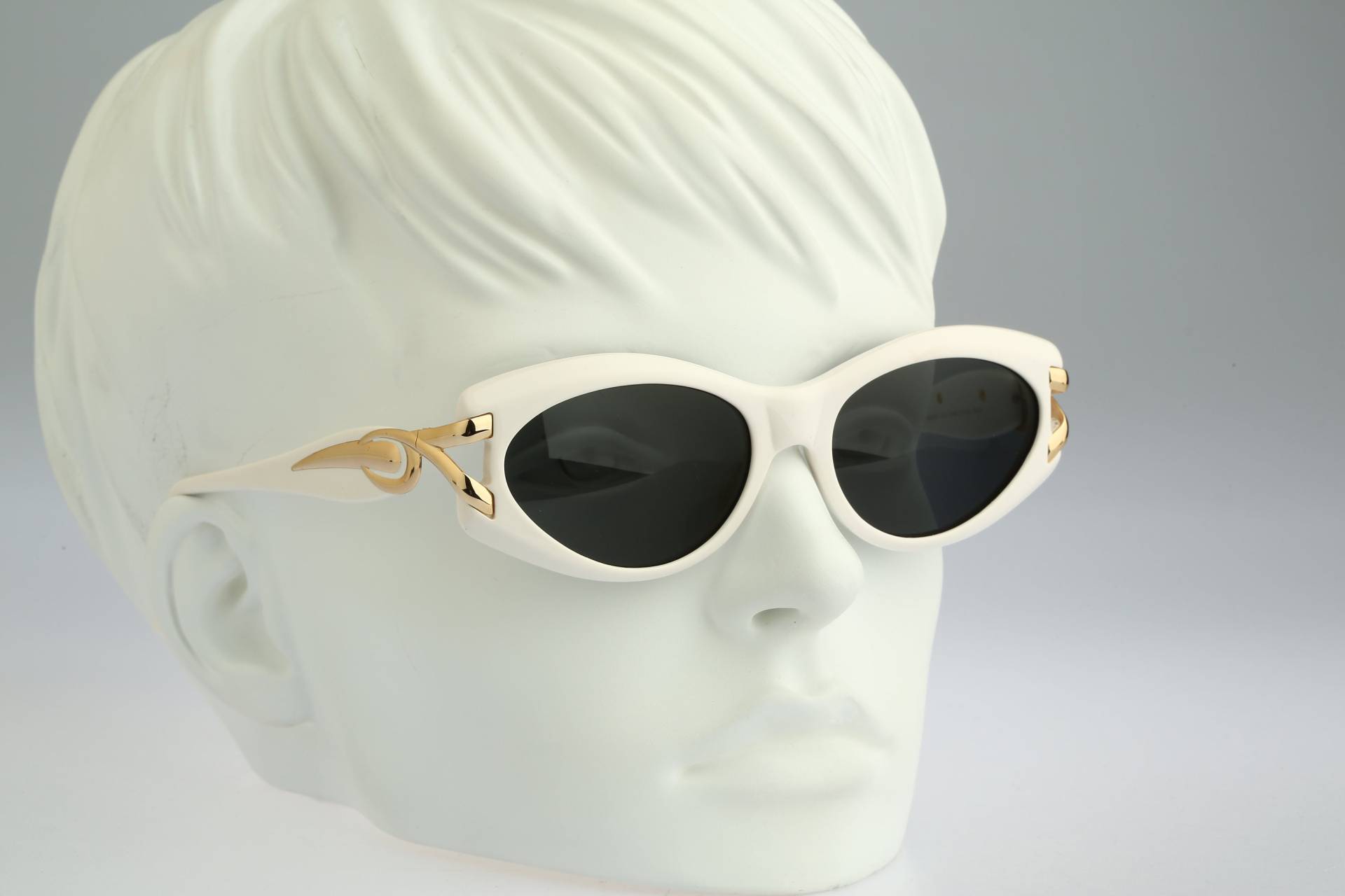 Anteprima Iris, Vintage 90Er Jahre Unikat Gold & Weißes Katzenauge Sonnenbrille Damen, Nos von CarettaVintageCo