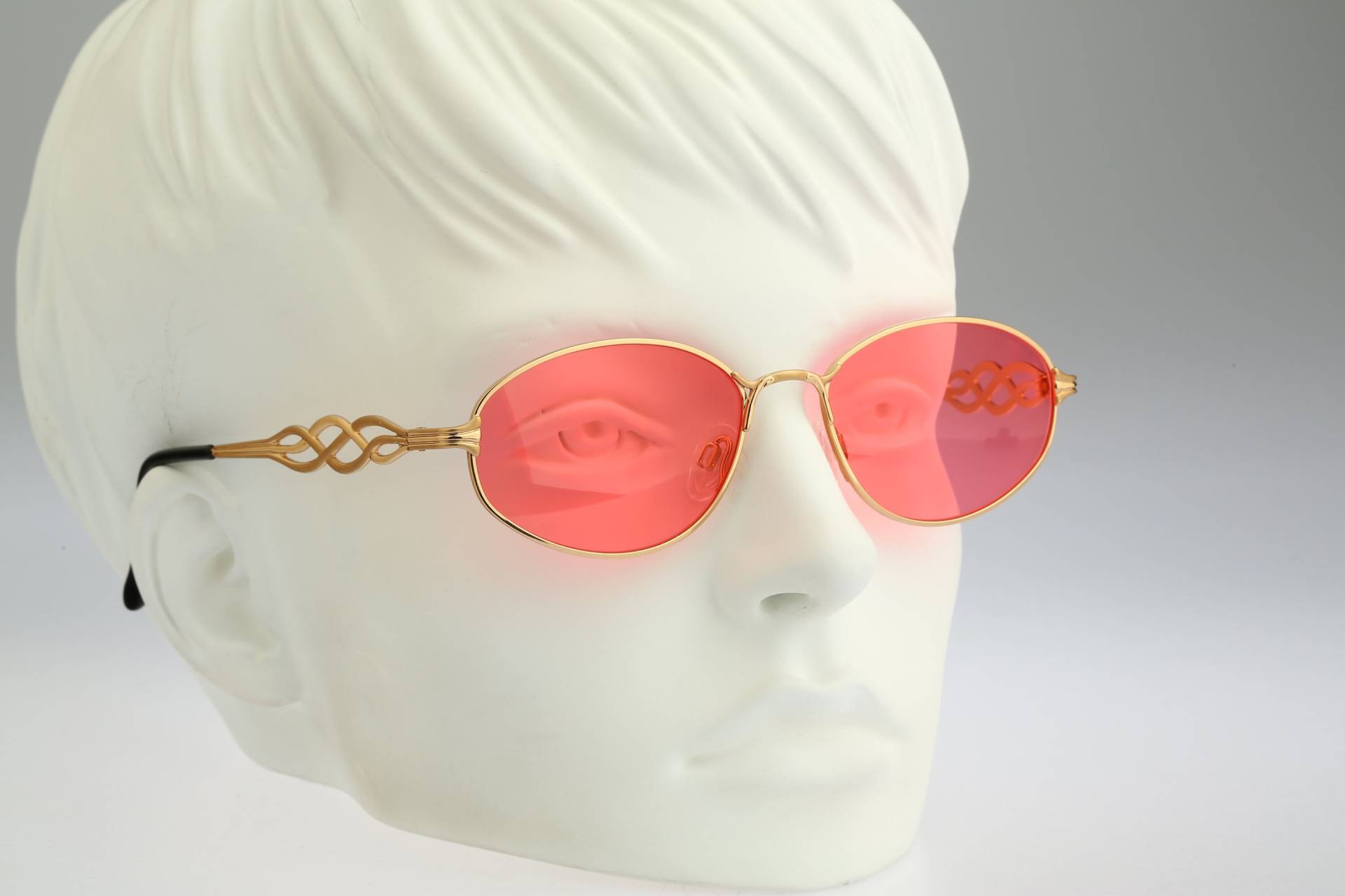 Anteprima Valery 1, Vintage 90Er Jahre Getönte Rosa Linsen Unikat Kleine Gold Rechteckige Sonnenbrille Damen, Nos von CarettaVintageCo