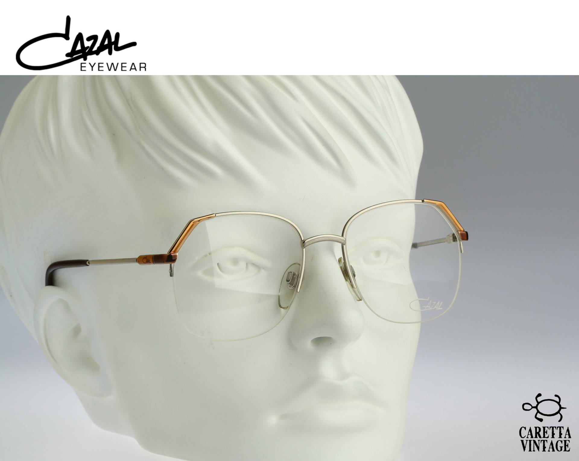 Cazal 215 80, Vintage 80Er Gold & Silber Halbrand Oversized Schmetterling Brillengestelle Damen Nos von CarettaVintageCo