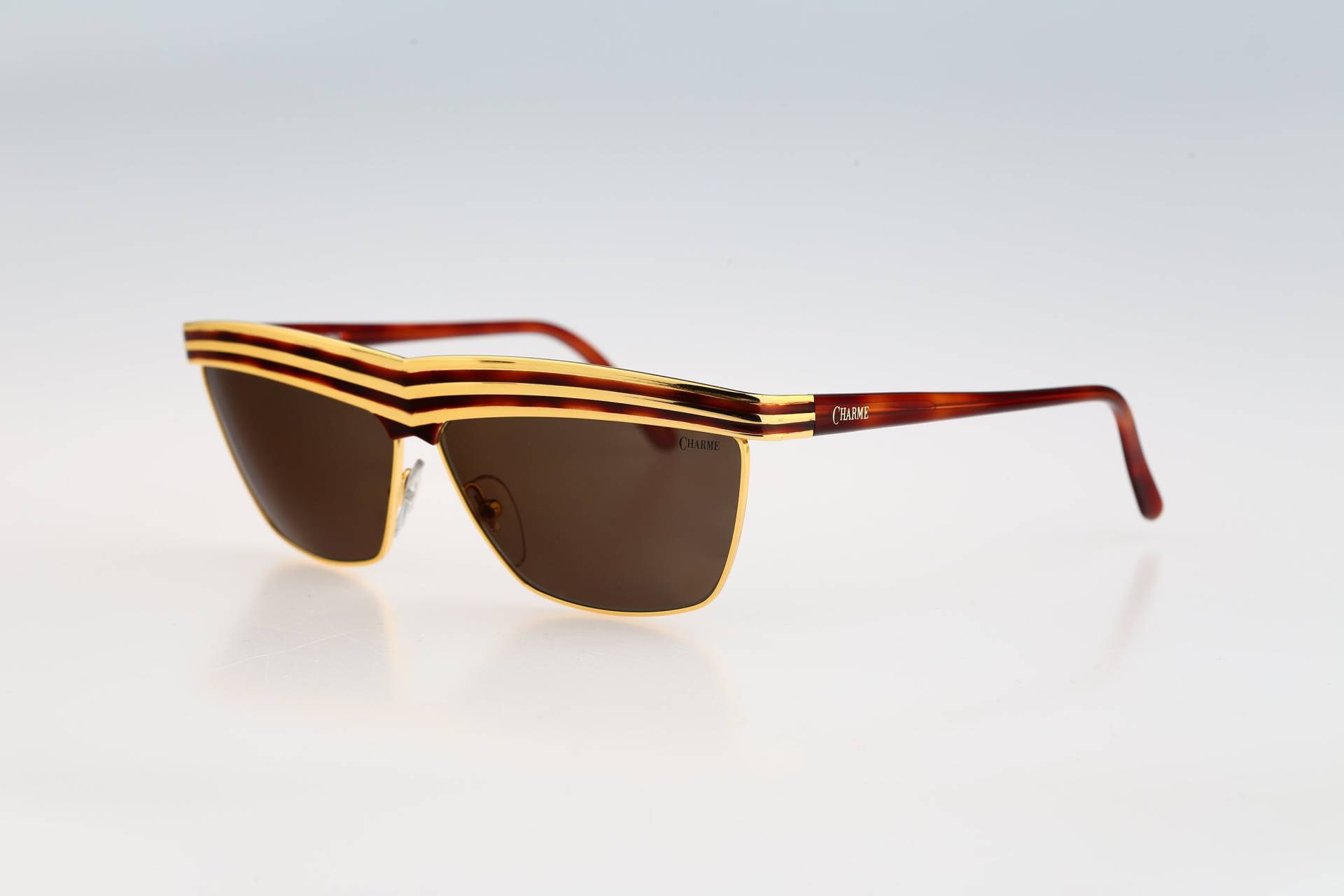 Charme 7088 030, Vintage 90Er Jahre Unikat Gold & Tortoise Rechteck Cat Eye Sonnenbrille Damen, Nos von CarettaVintageCo