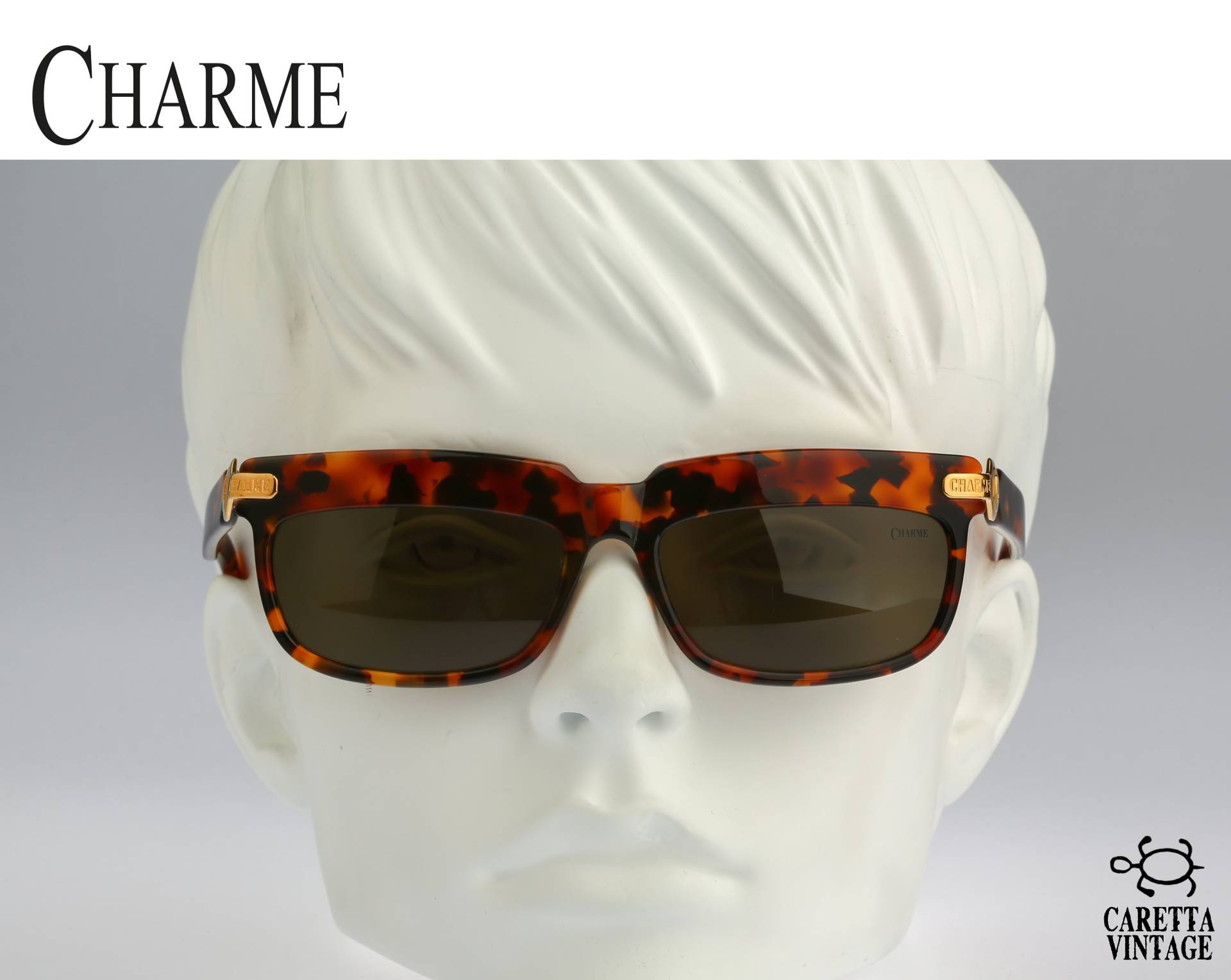 Charme 7204, Vintage 90Er Unikat Schildkröte Rechteck Sonnenbrille Damen, Nos von CarettaVintageCo