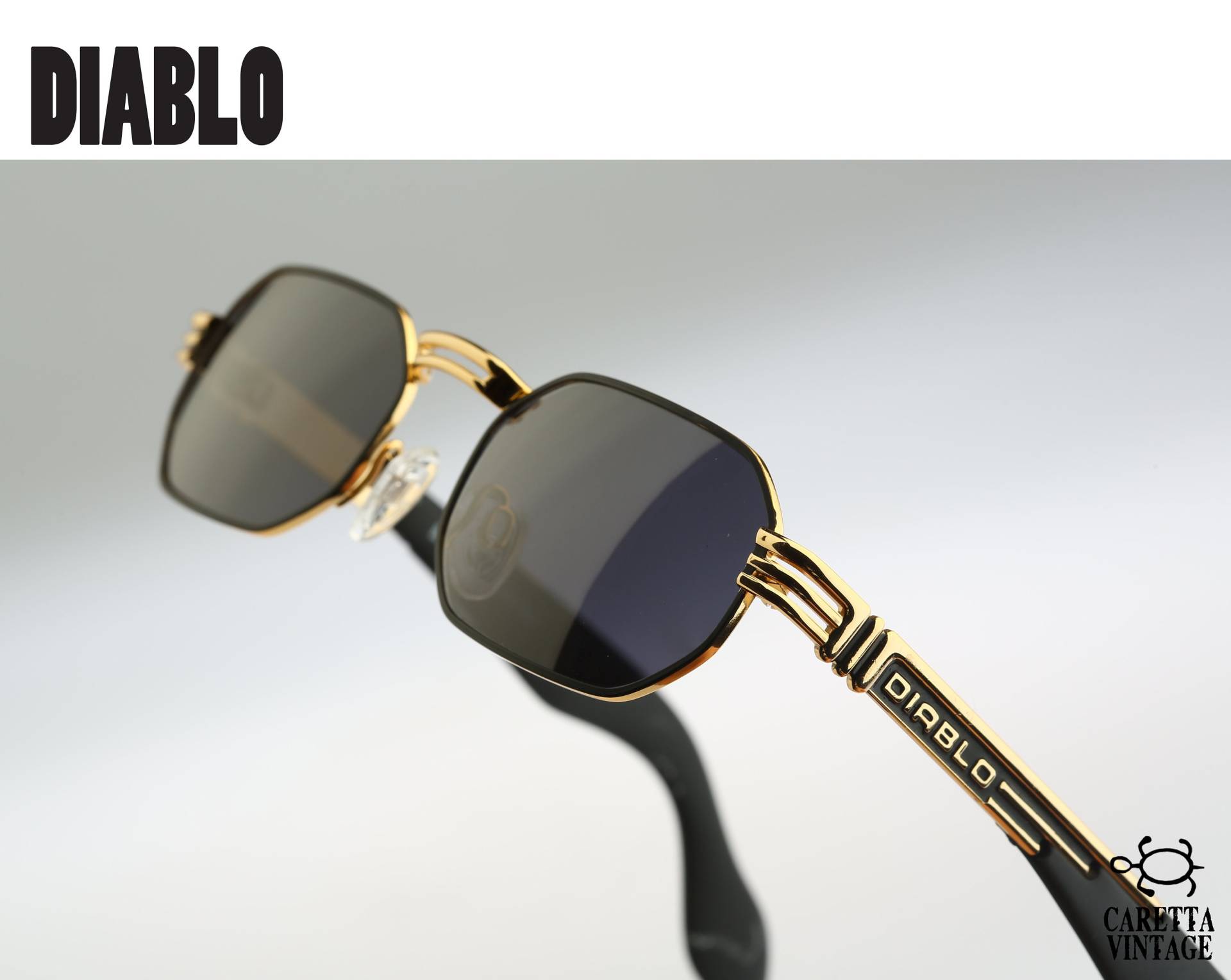 Diablo D11 39M, Vintage 90Er Jahre Schwarz Und Gold Kleine Hexagon Sonnenbrille Herren Frauen Nos von CarettaVintageCo