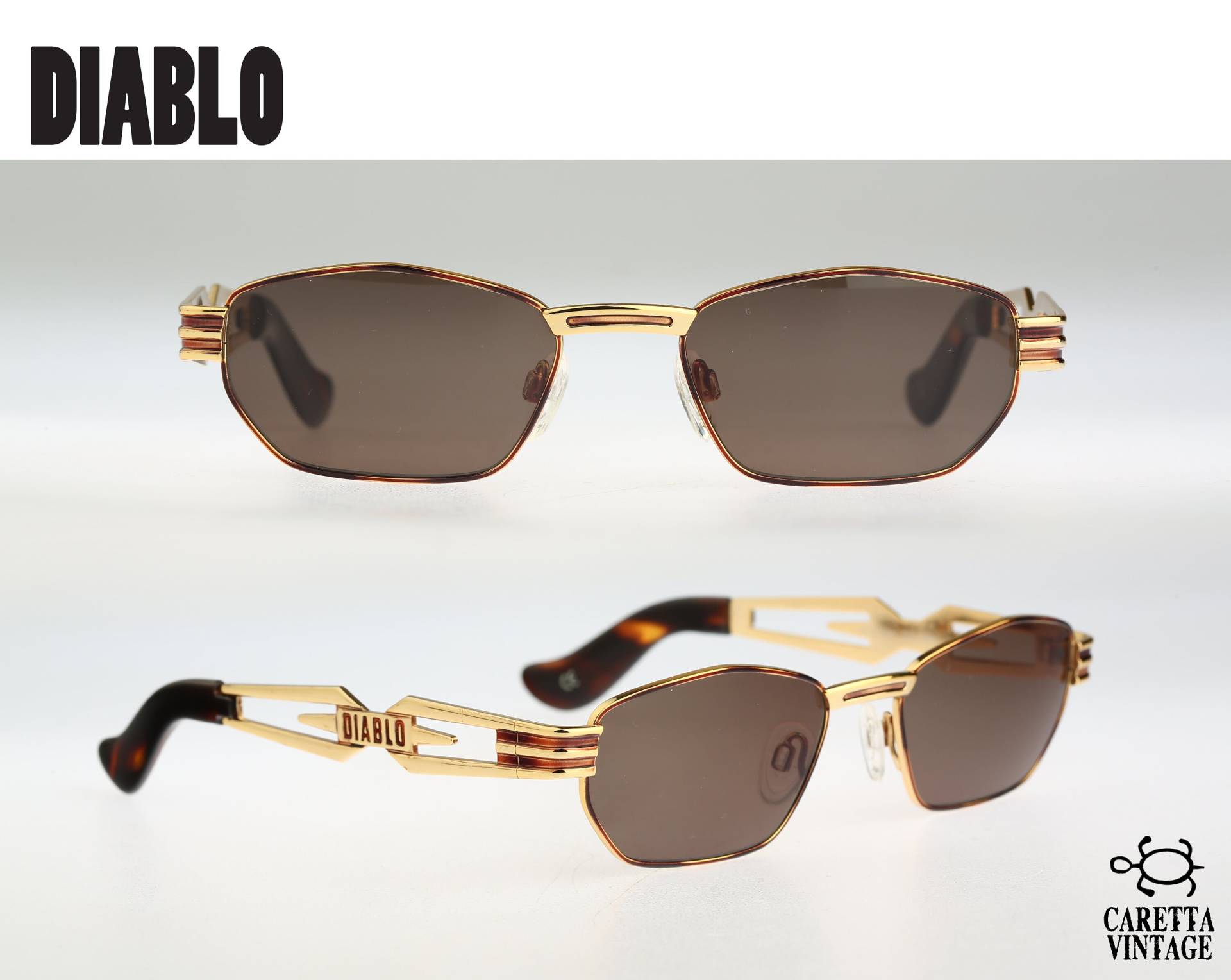 Diablo D31 36M, Vintage 90Er Jahre Gold & Schildkröte Steampunk Kleine Hexagon Sonnenbrille Damen Nos von CarettaVintageCo