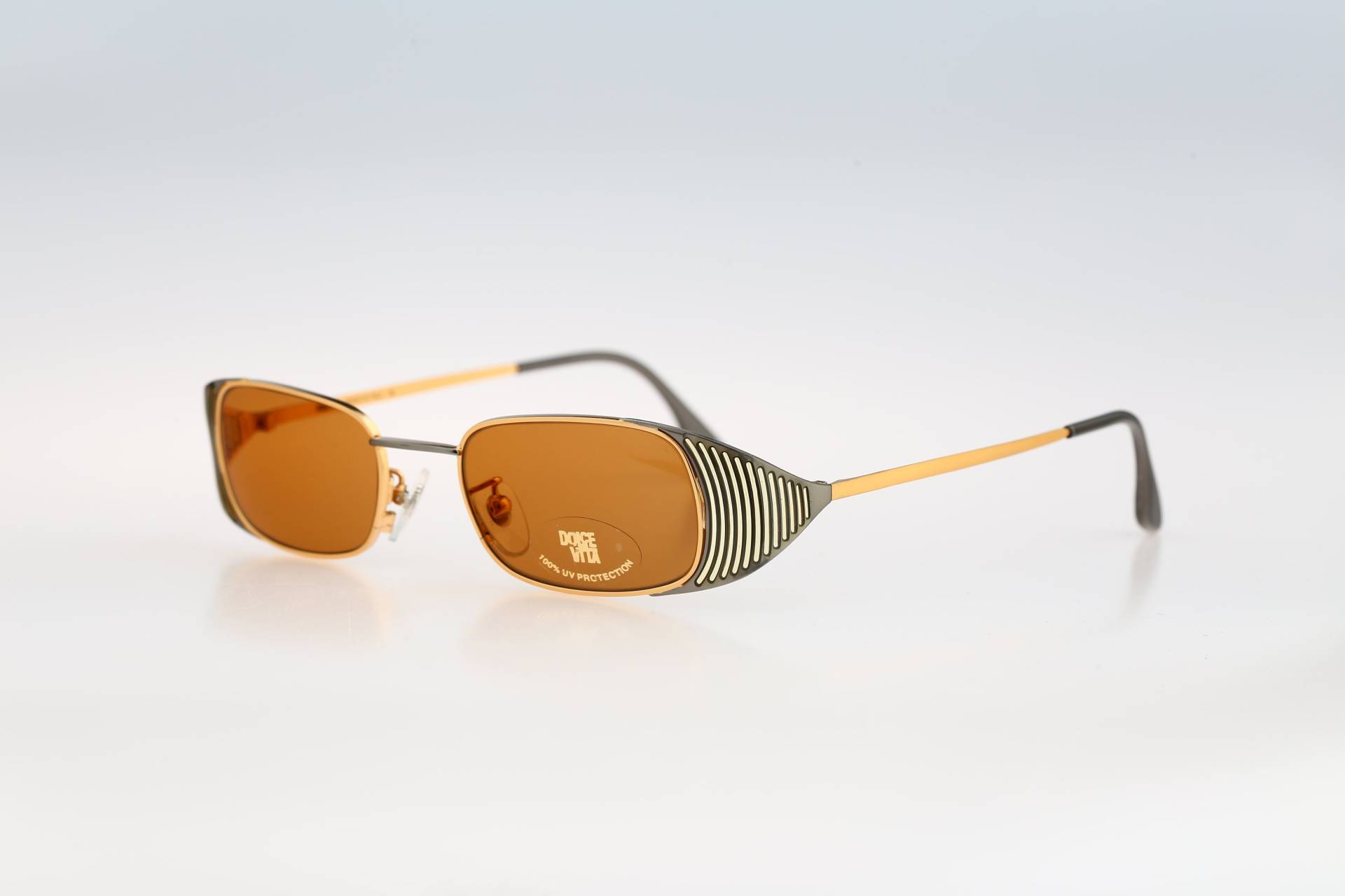 Dolce Vita By Casanova Dvs 55 C 01, Vintage 90Er Jahre Getönte Gläser Einzigartig Gold Steampunk Side Shields Rechteck Sonnenbrille Damen, Nos von CarettaVintageCo